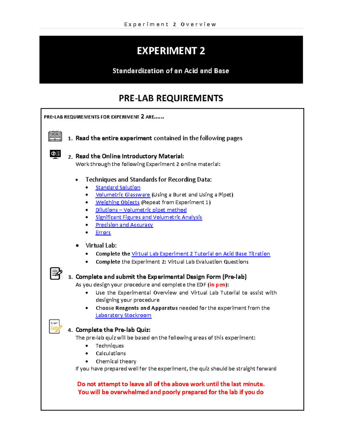 Experiment 2 Overview 2024 EXPERIMENT 2 Standardization of an Acid