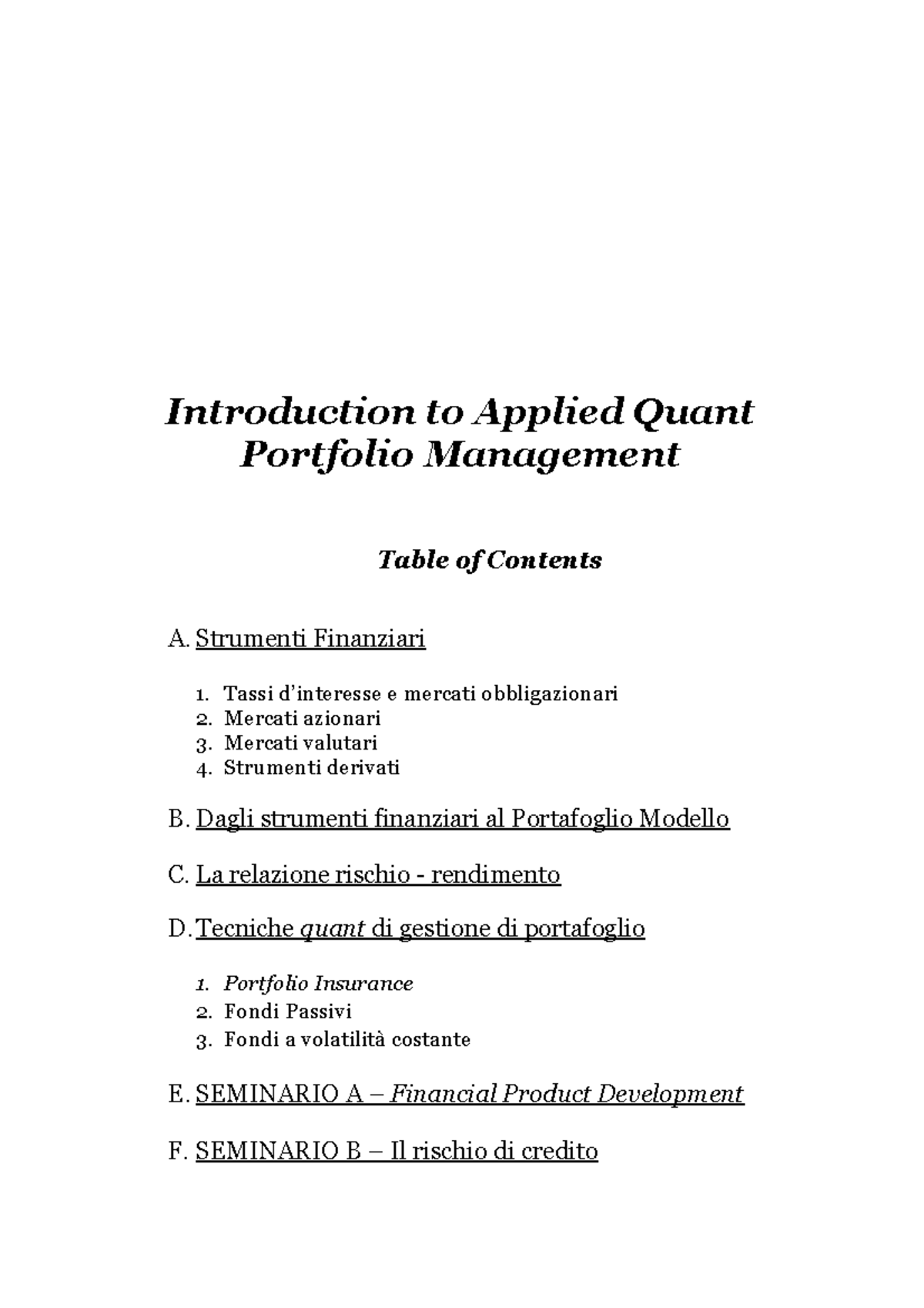 Introduction to Applied Quant Portfolio Management Introduction to