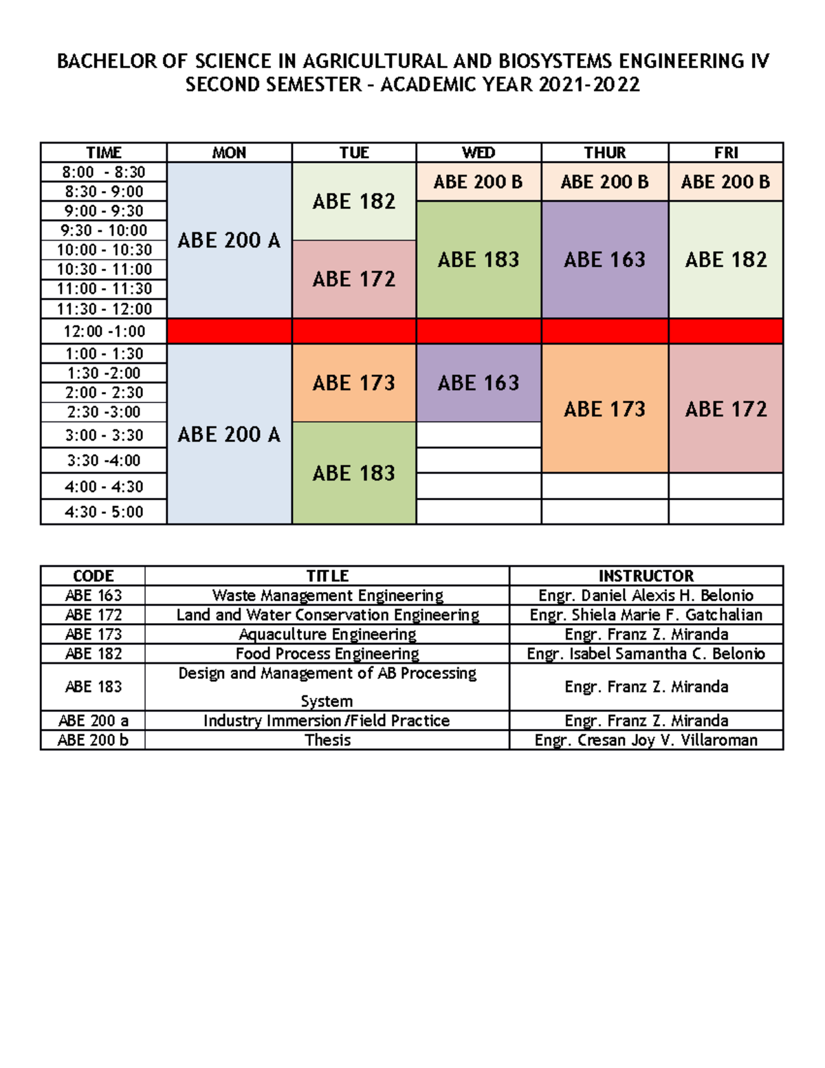 Sched - BACHELOR OF SCIENCE IN AGRICULTURAL AND BIOSYSTEMS ENGINEERING ...