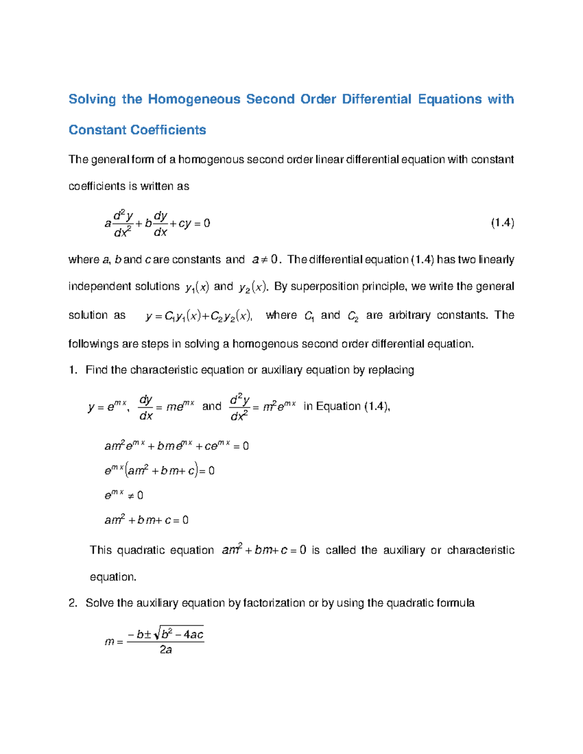 2. Solving the Homogeneous Second Order Differential Equations with ...
