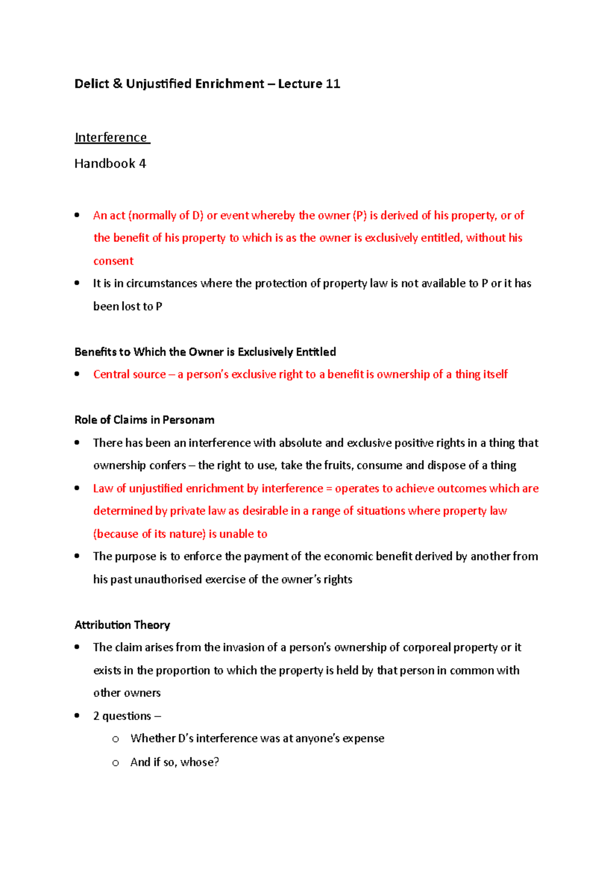 Lecture 11 Interference Delict & Unjustified Enrichment Lecture