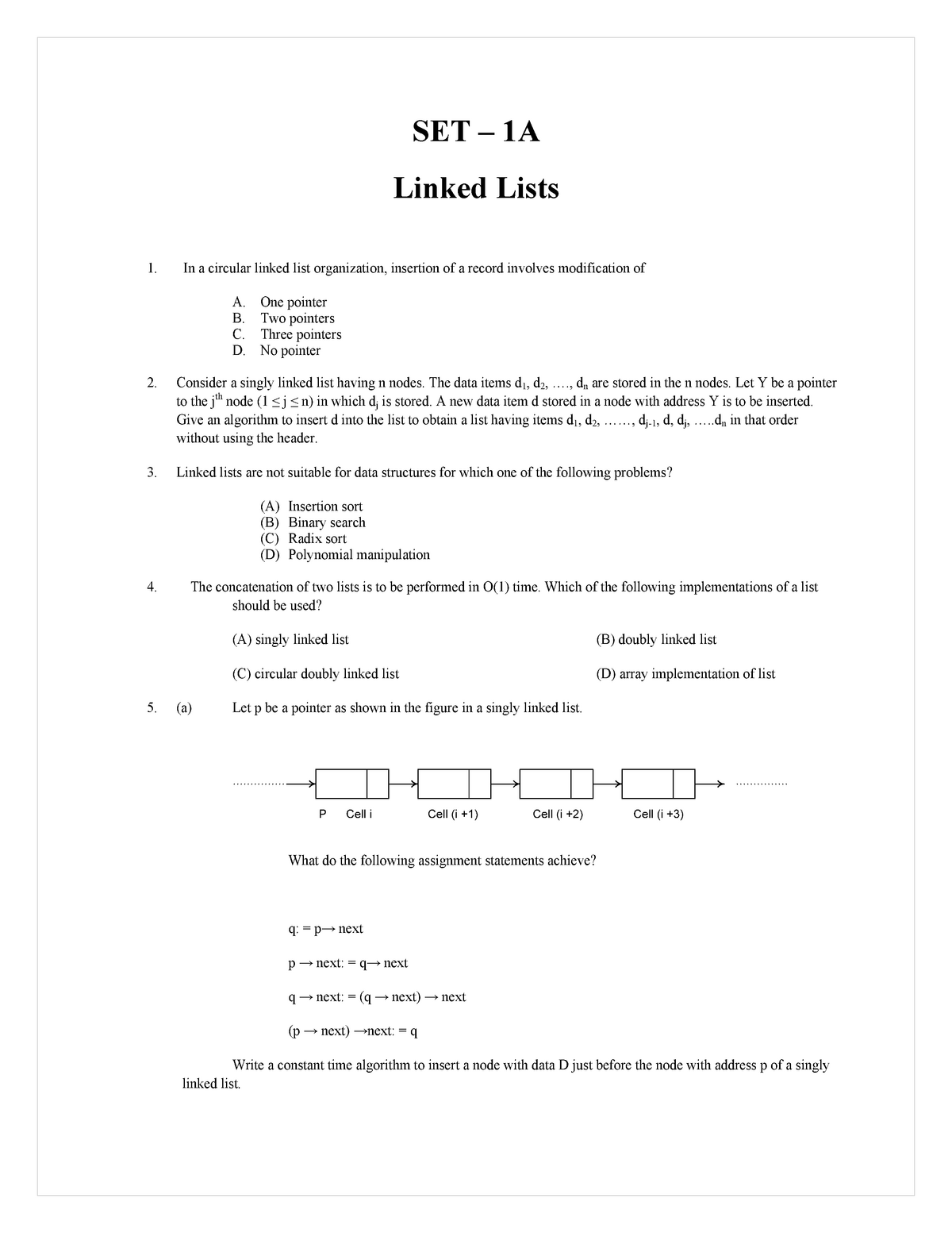 linked list assignment notes