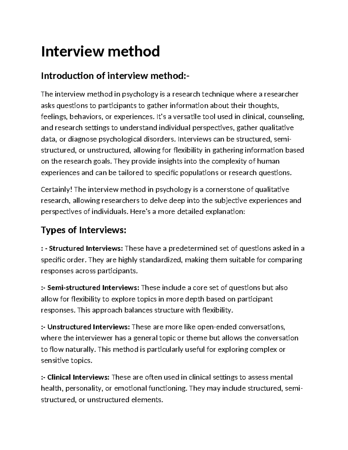 Interview method - It's a versatile tool used in clinical, counseling ...
