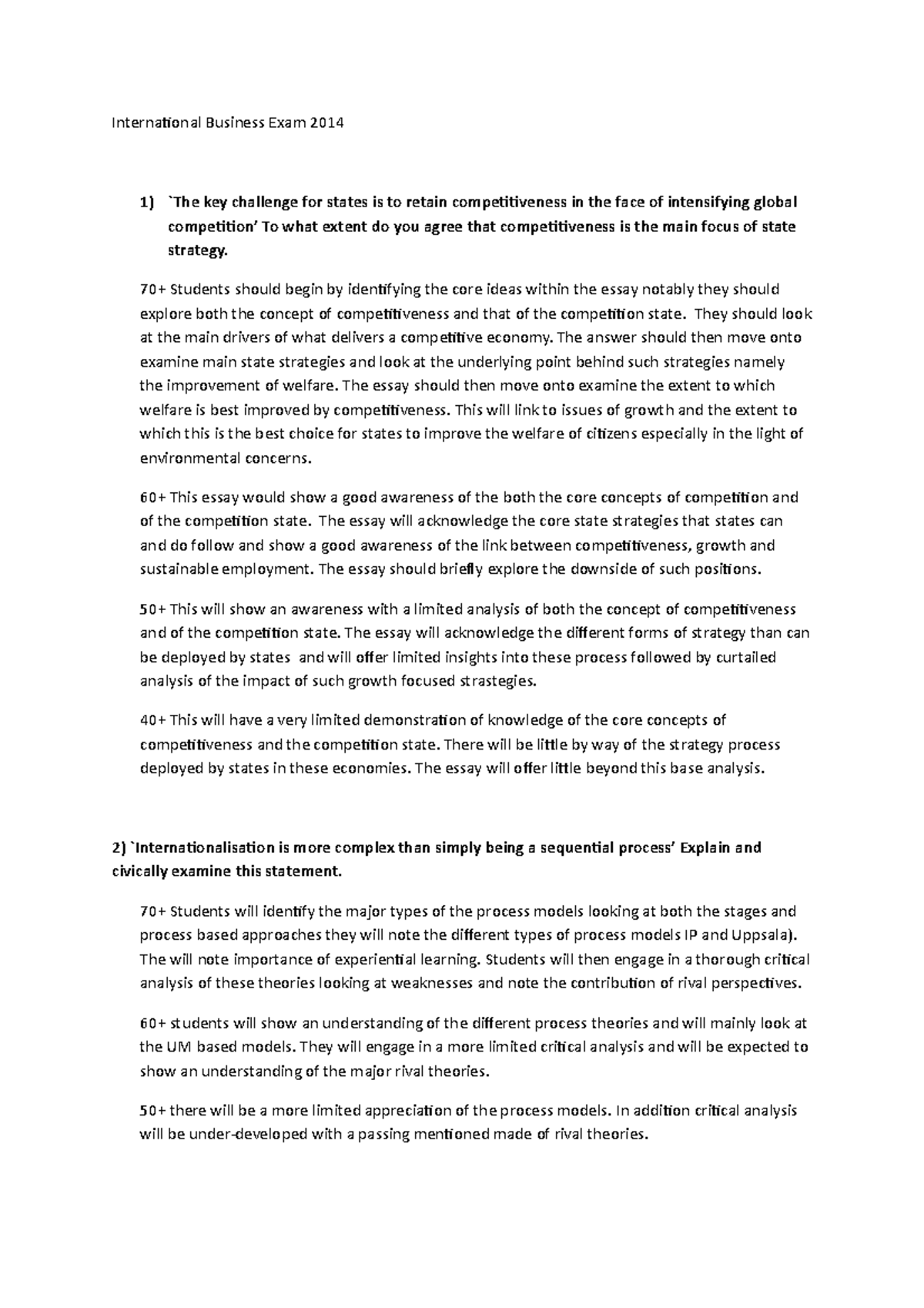 Midterm 81 2014, answers - International Business Exam 2014 `The key ...