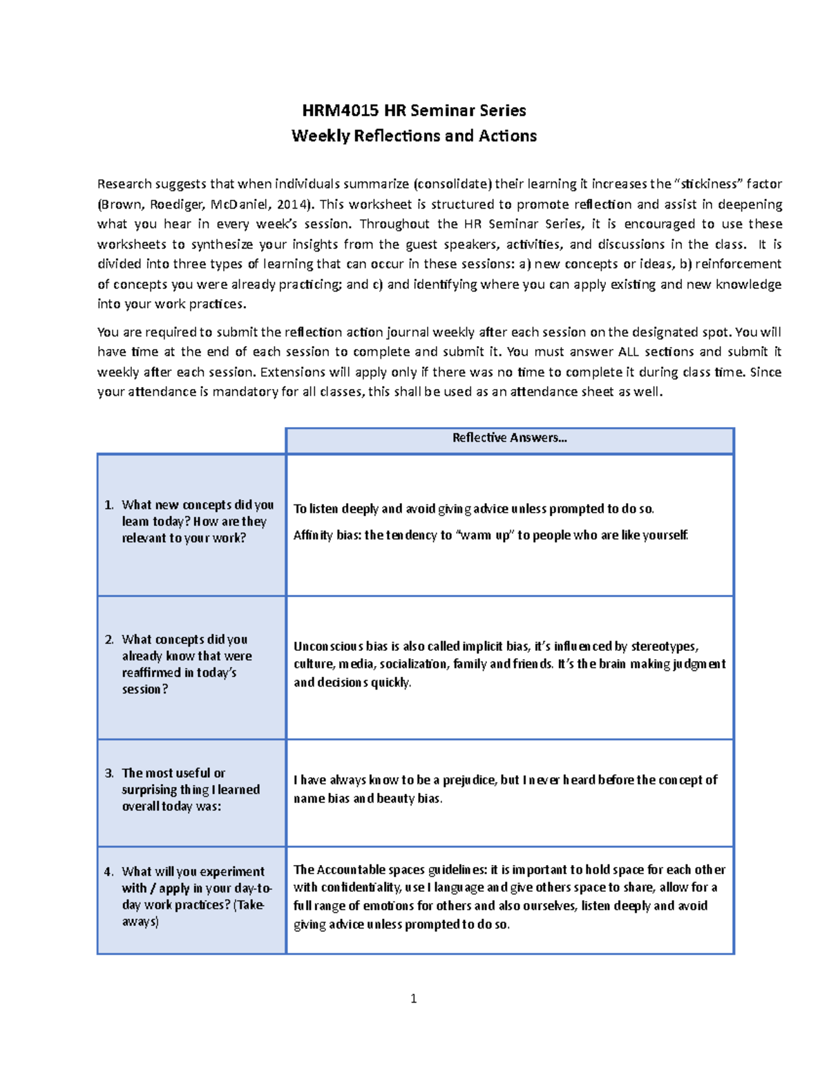 HRM4015- Reflections and Actions Journal - 11 - HRM4015 HR Seminar ...