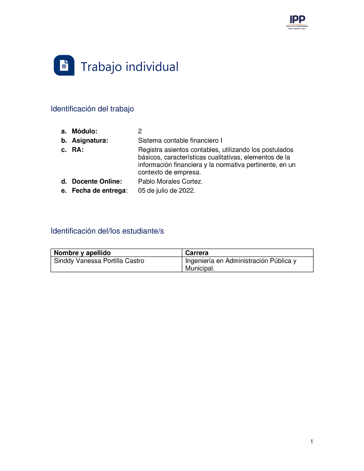 Sinddy Portilla TI M2 Sistema Contable Financiero I - Trabajo ...