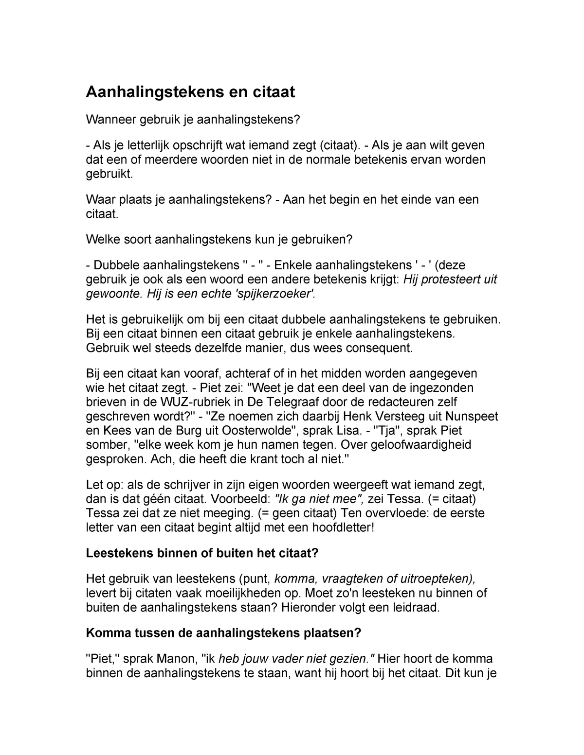 Ict - Infrastructuur - Abc - Aanhalingstekens En Citaat Wanneer Gebruik Je  Aanhalingstekens? Als Je - Studeersnel