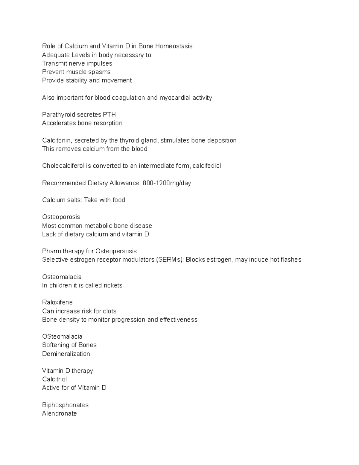 Untitled document - Notes - Role of Calcium and Vitamin D in Bone ...
