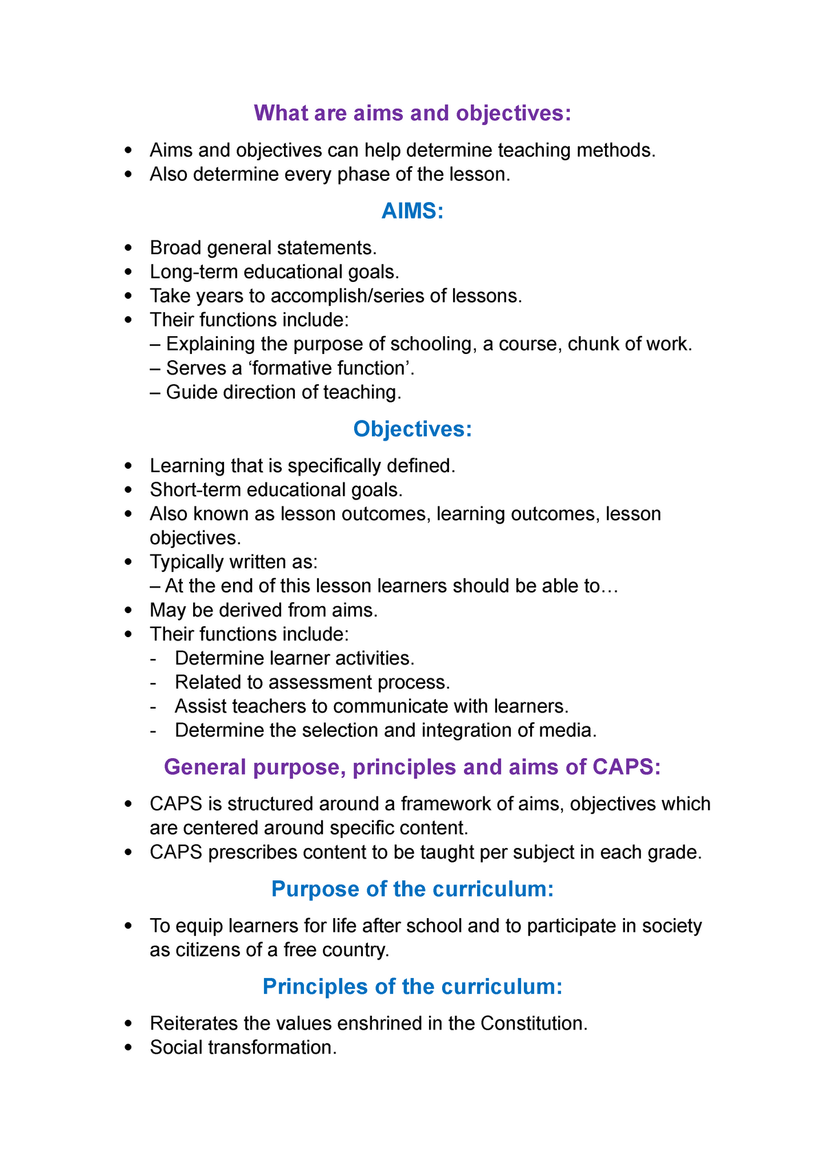 OPV 212 Chapter 4 What are aims and objectives Aims and