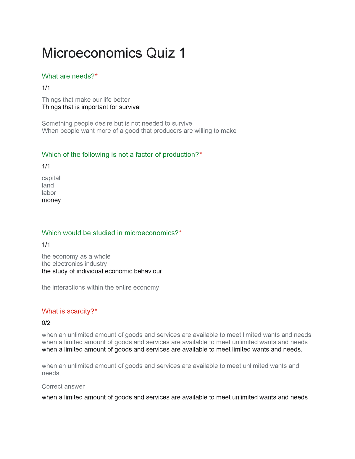 Microeconomics Quiz 1 - When An Unlimited Amount Of Goods And Services ...