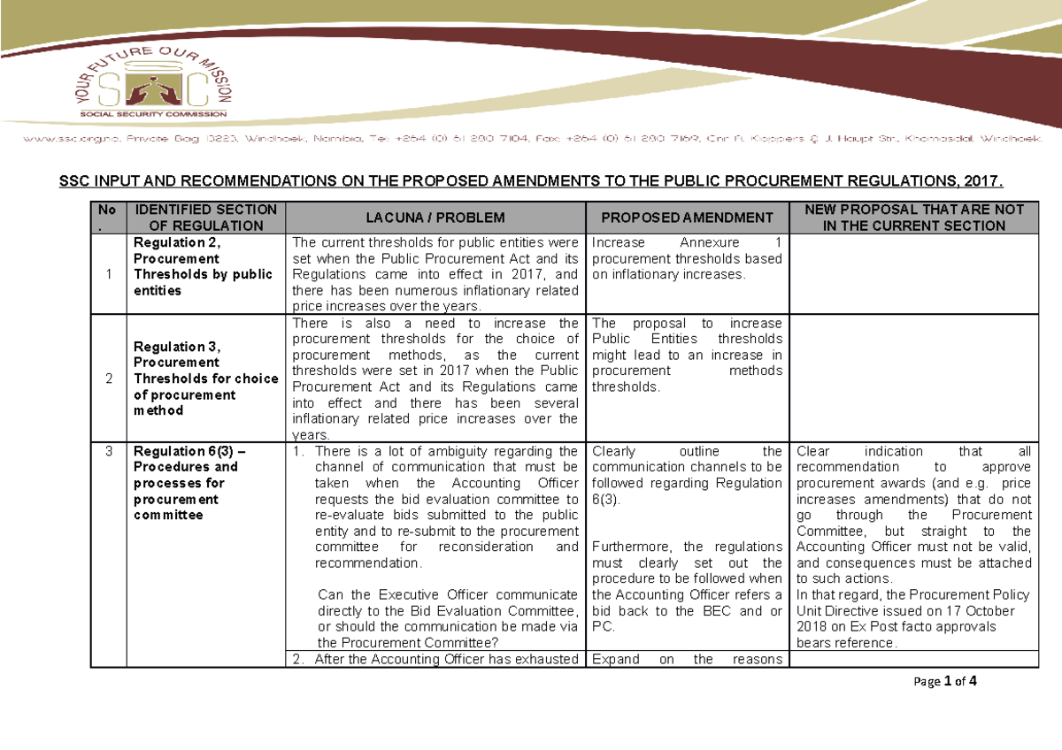 SSC Proposed Amendments to the Regulation Final (002) - SSC INPUT AND ...