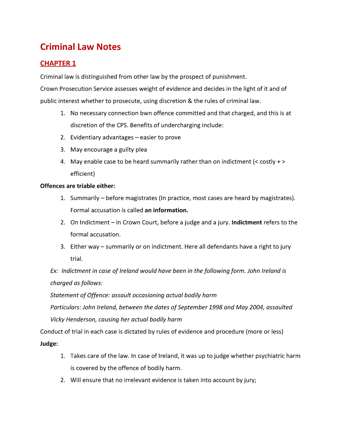 Criminal Law Notes - Criminal Law Notes CHAPTER 1 Criminal Law Is ...