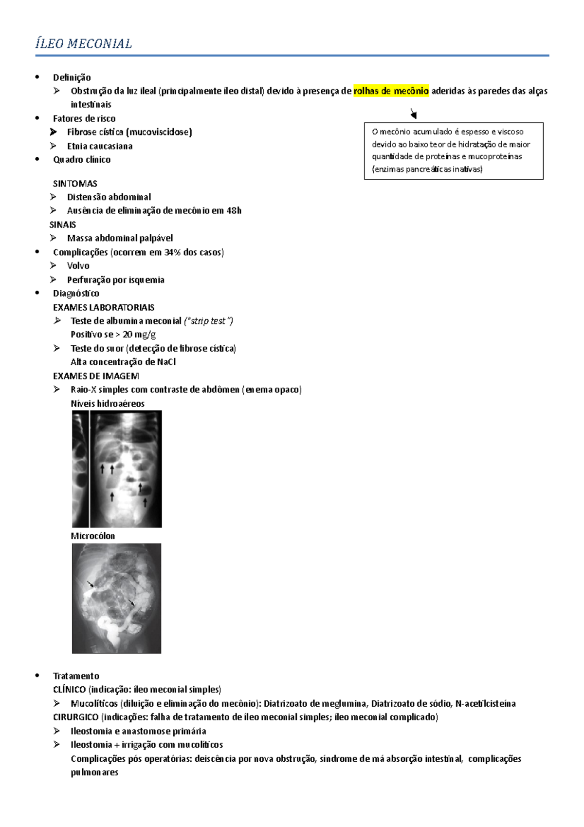 Íleo meconial - Resumo - ÍLEO MECONIAL Definição Obstrução da luz ileal ...