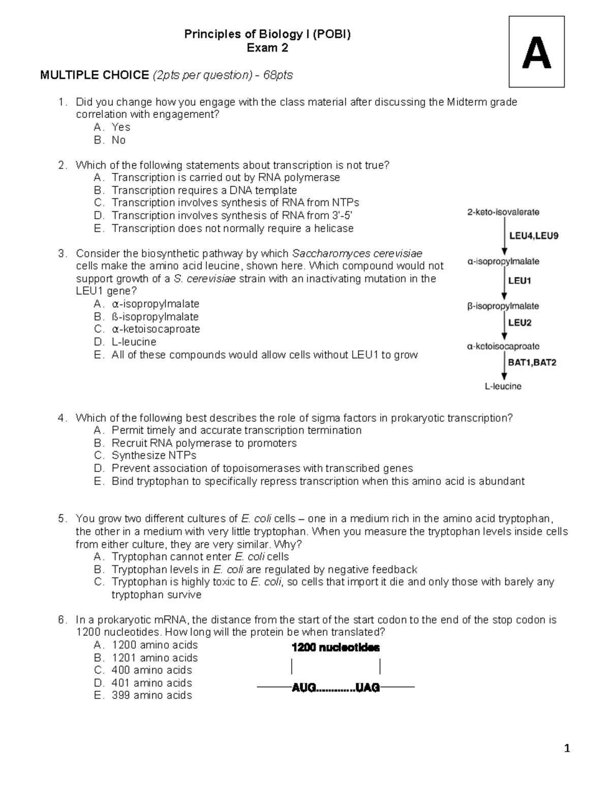 Po B Exam 2 -FA2021 version 1- student - MULTIPLE CHOICE (2pts per ...