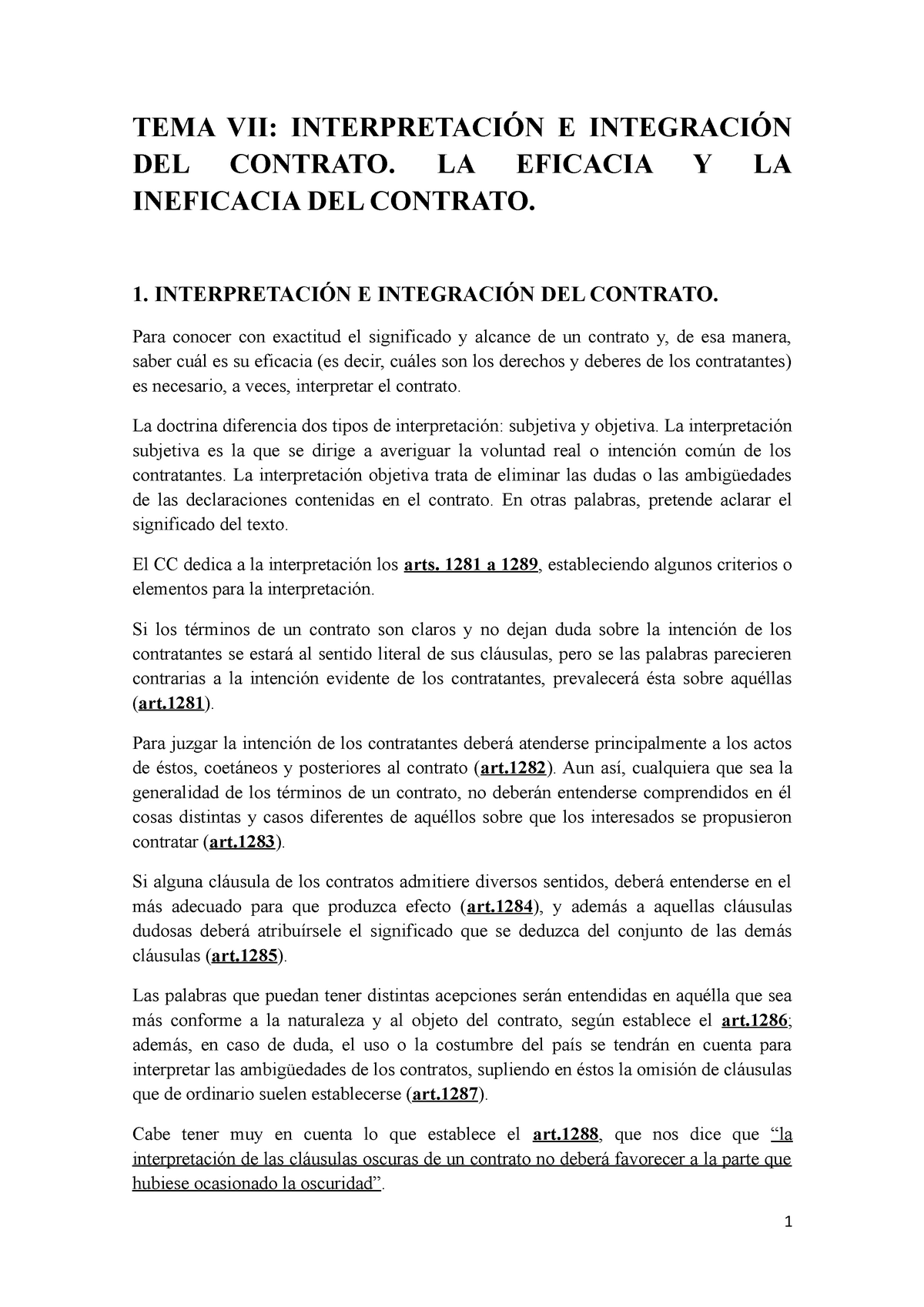 Tema 7 Interpretación E Integración Del Contrato Franco Tema Vii InterpretaciÓn E