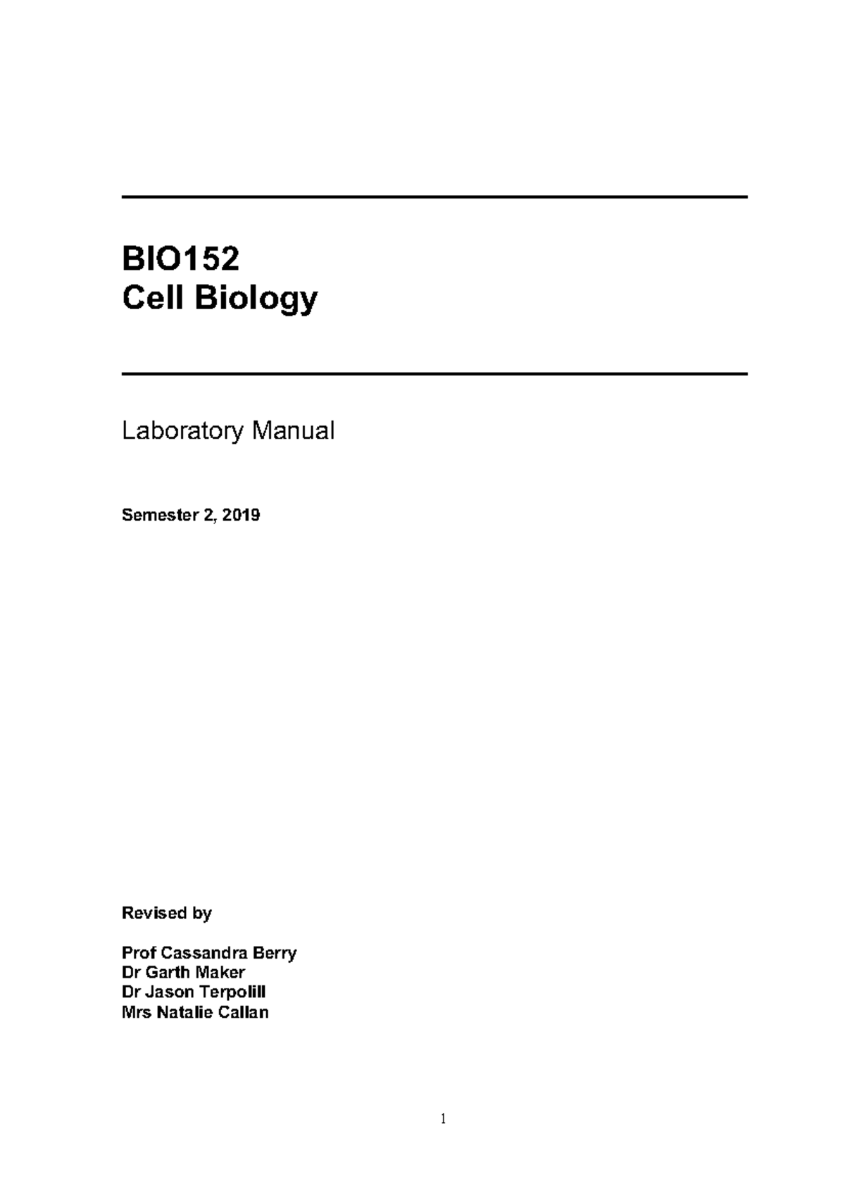 BIO152 Lab Manual - _________________________________ BIO Cell Biology ...