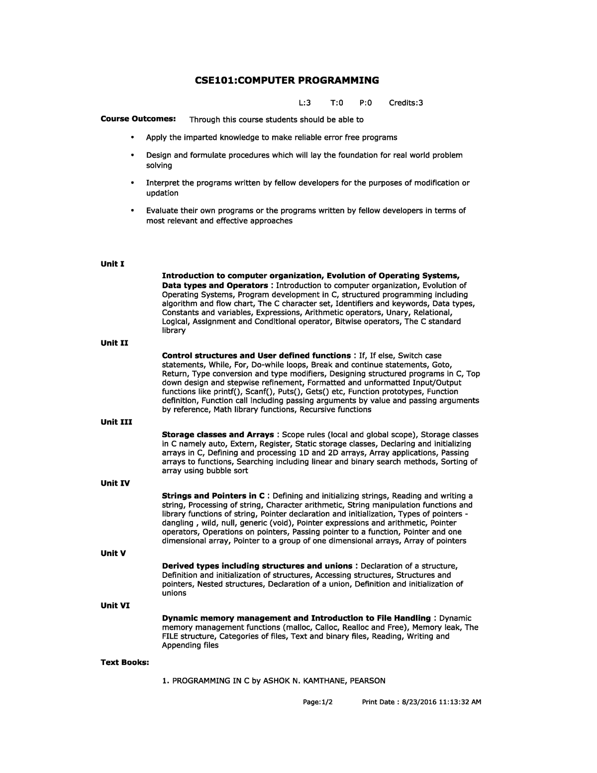 16967 Syllabus Of Computer Cse101 - B.tech CSE - Studocu