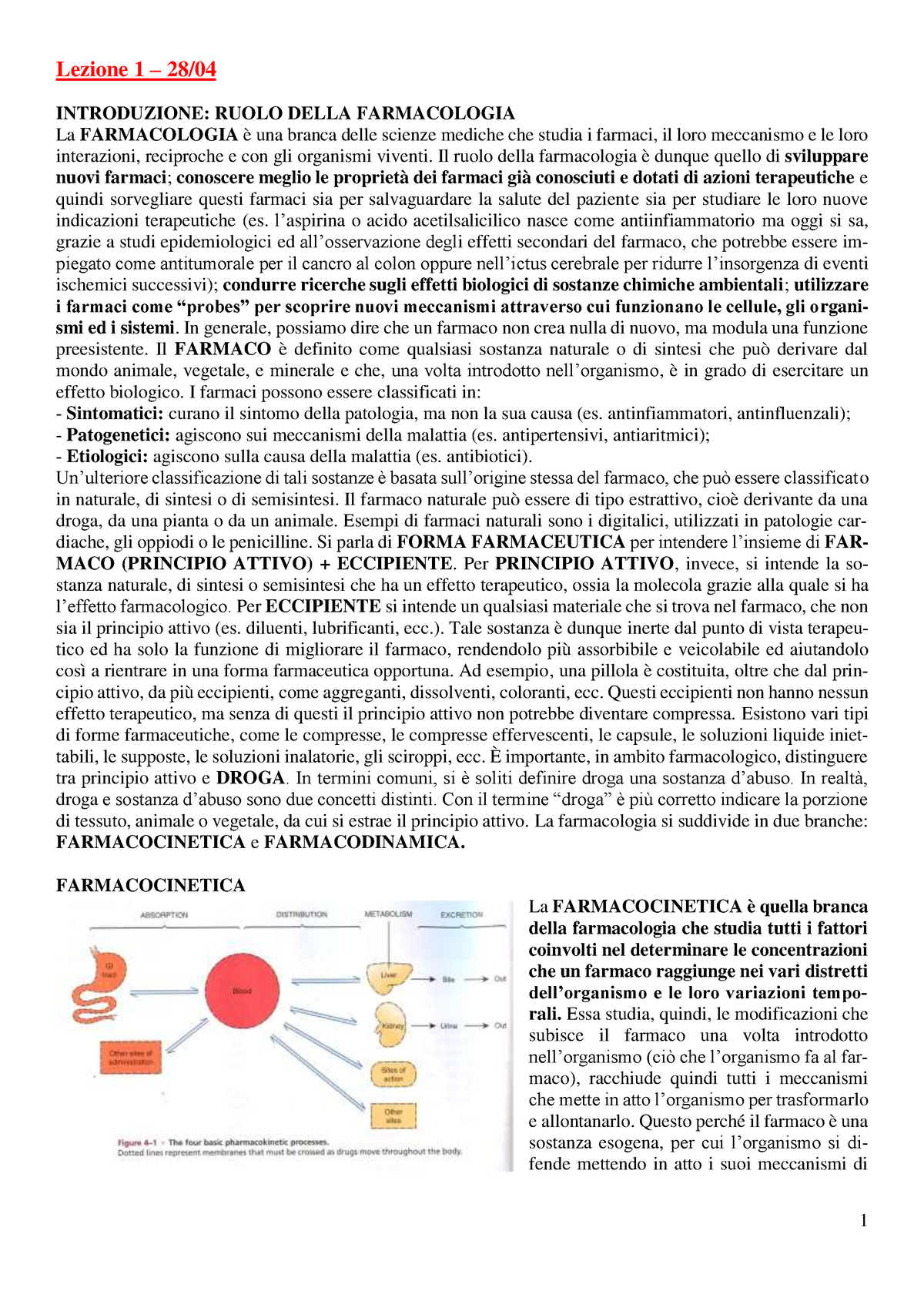 Riassunti Farmacologia - Lezione 1 – 28/ INTRODUZIONE: RUOLO DELLA ...