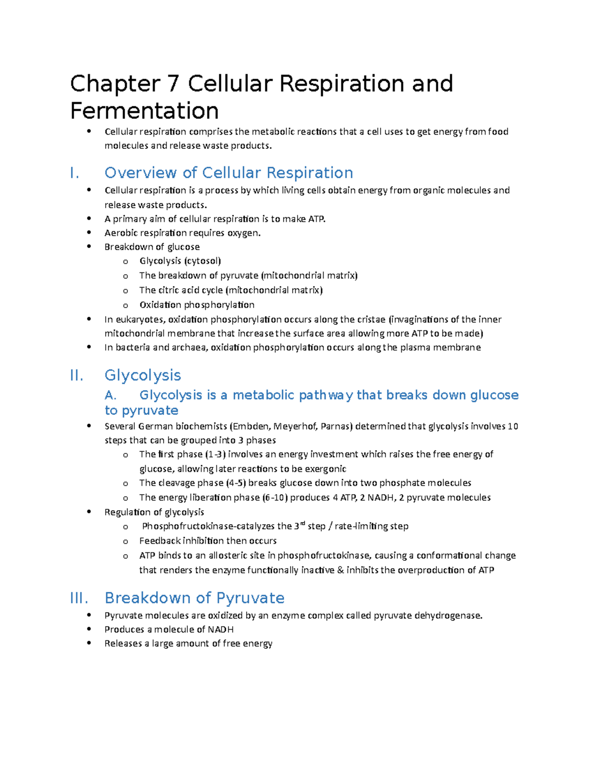 Chapter 7 outline - Krayesky - Chapter 7 Cellular Respiration and ...