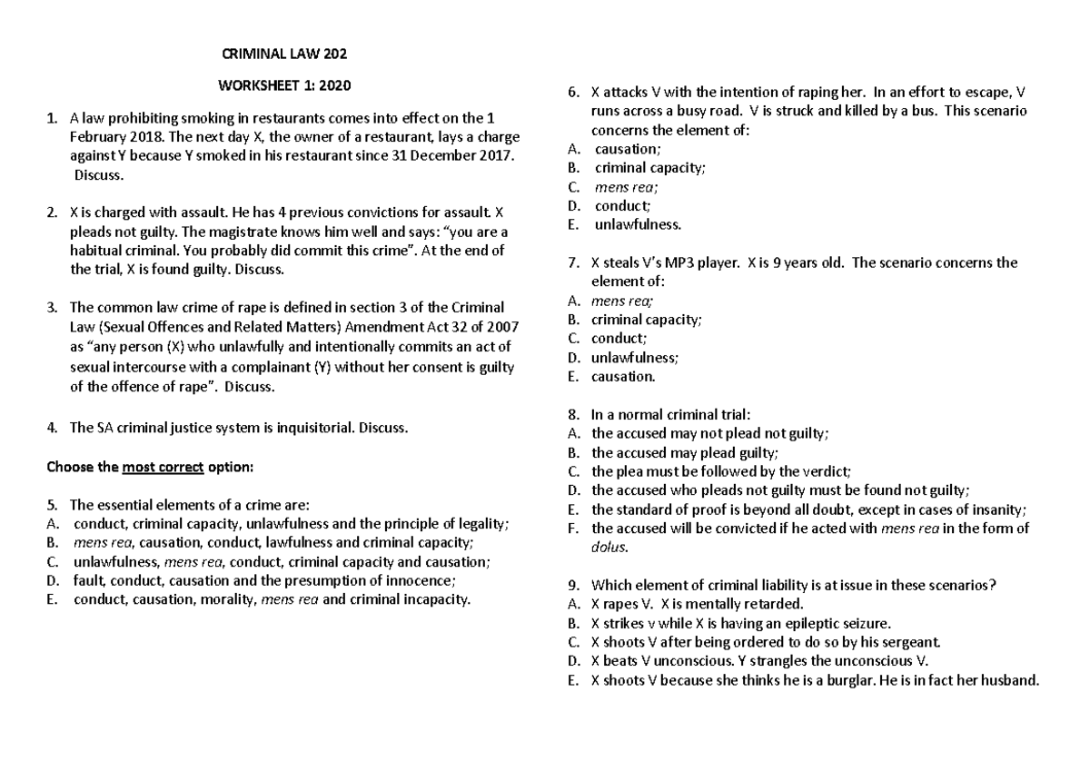 CRL202 Worksheet 1 2020 - Warning: TT: undefined function: 32 CRIMINAL ...