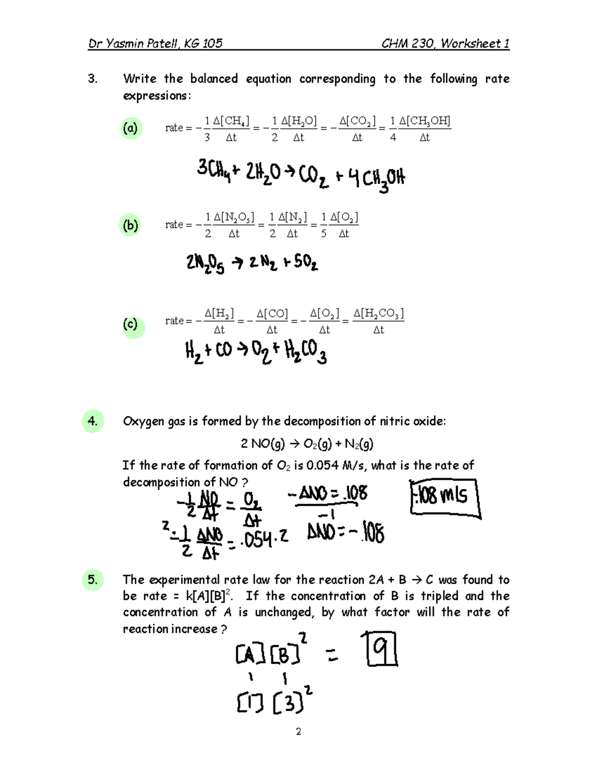 Practice Problems CH 17 - Dr Yasmin Patell, KG 105 CHM 230, Worksheet 1 ...