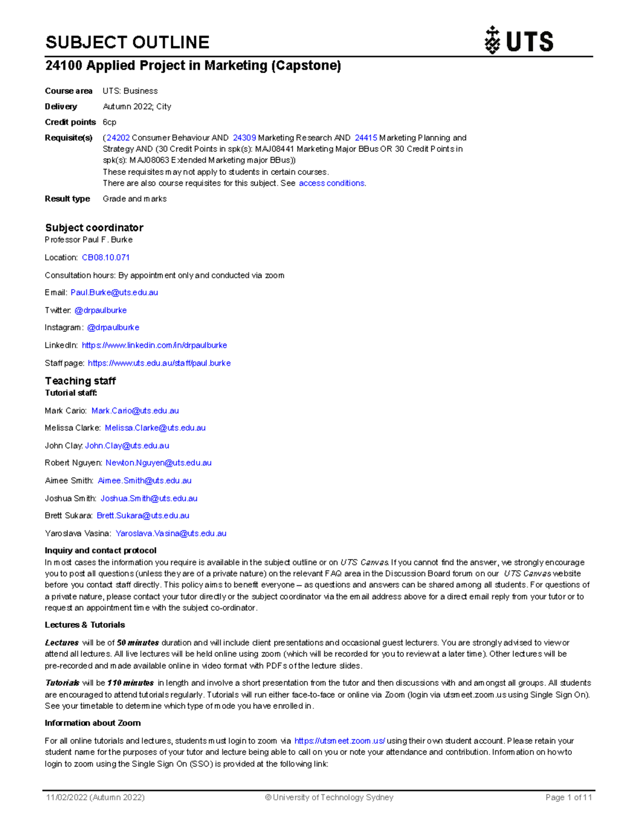 24100 Applied Marketing Capstone Subject Outline - SUBJECT OUTLINE ...
