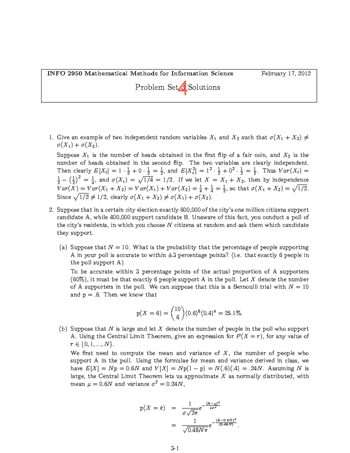 Problem Set 4 Solutions - INFO 2950 Mathematical Methods For ...