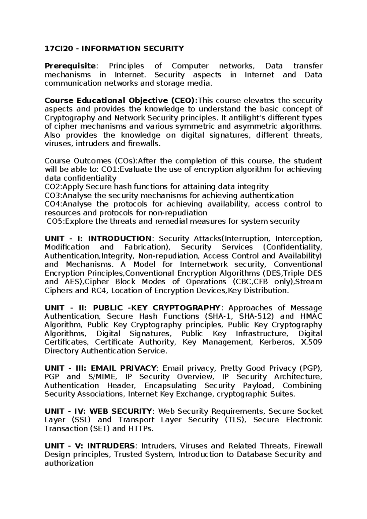 IS Notes-UNIT-III - Notes - 17CI20 - INFORMATION SECURITY Prerequisite ...