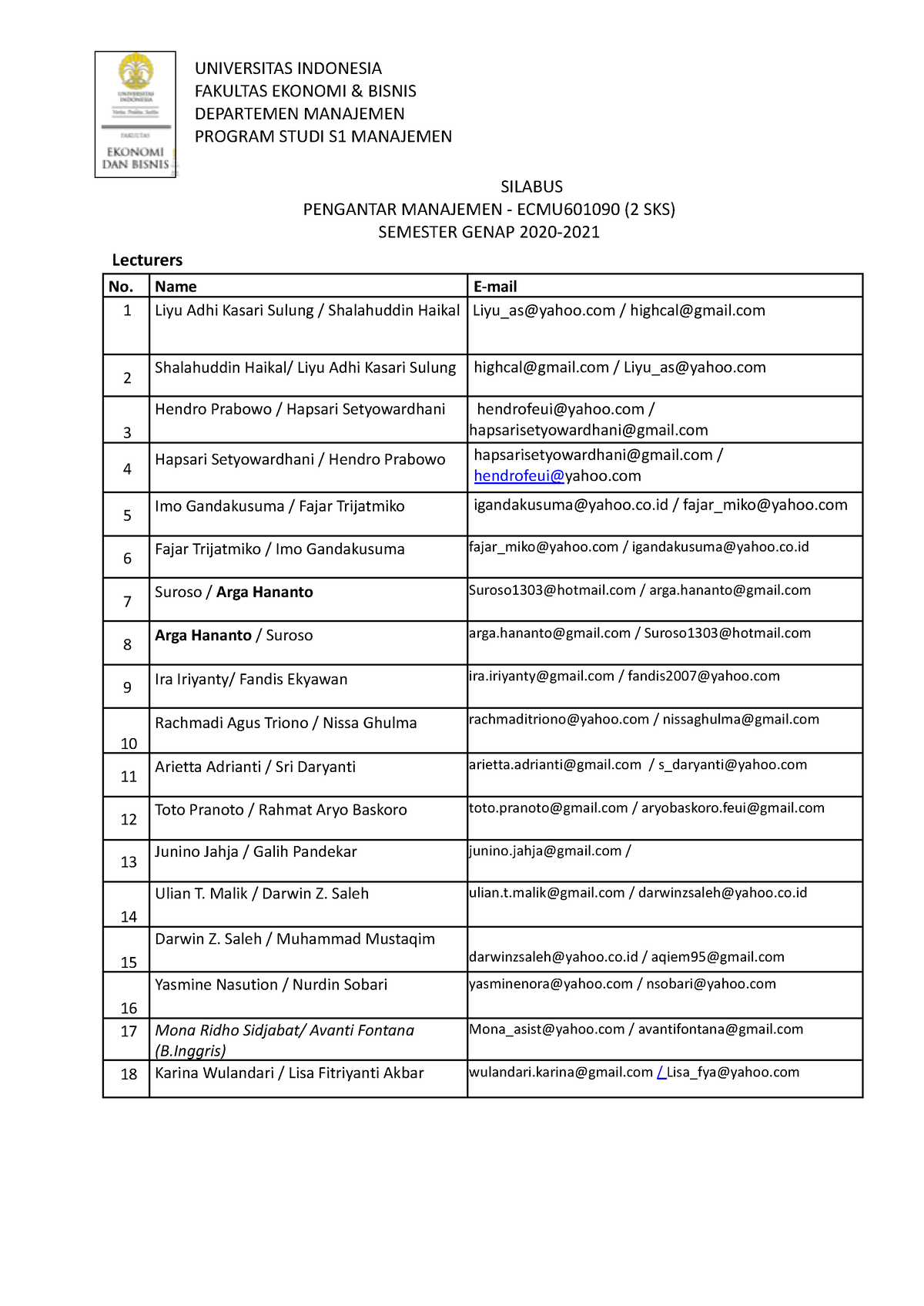Silabus Pengantar Manajemen REG Genap 2021 - UNIVERSITAS INDONESIA ...
