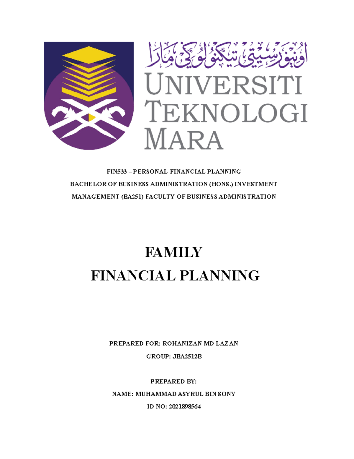 Assignment 1 FIN533 - FIN533 – PERSONAL FINANCIAL PLANNING BACHELOR OF ...