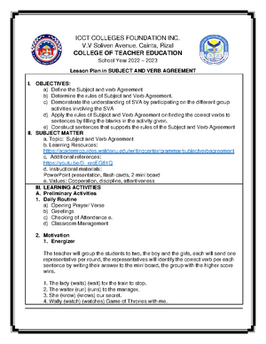 SEMI Detailed Lesson PLAN Duhaylungsod - ICCT COLLEGES FOUNDATION, INC ...