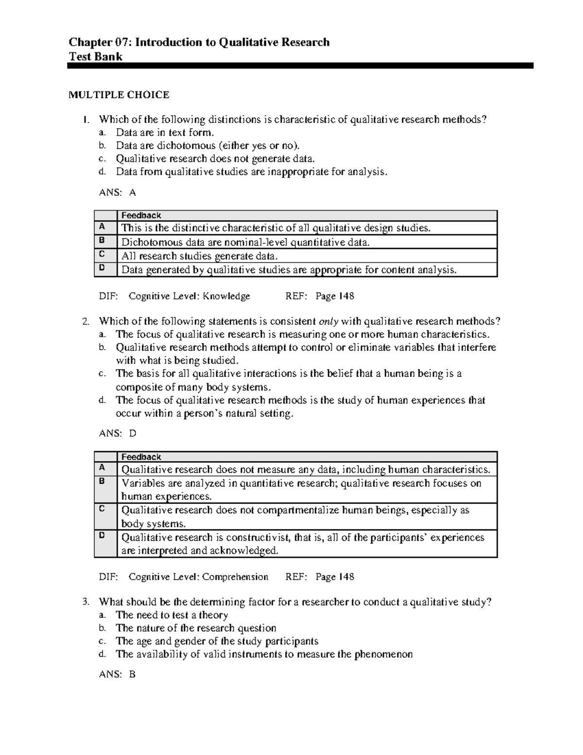 qualitative research exam questions and answers