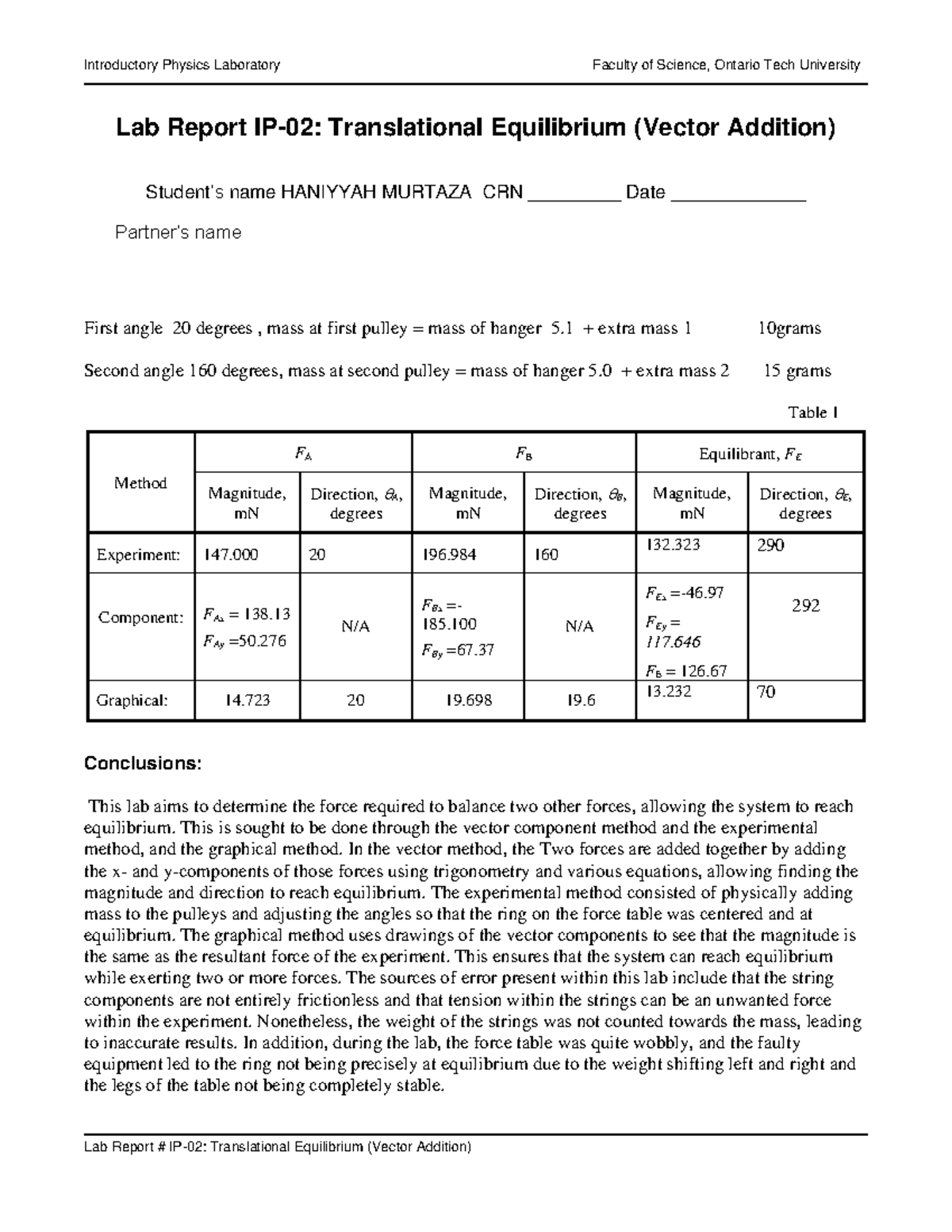 Equilibrium Report - Answer To 5th Lab - Lab Report IP-02 ...