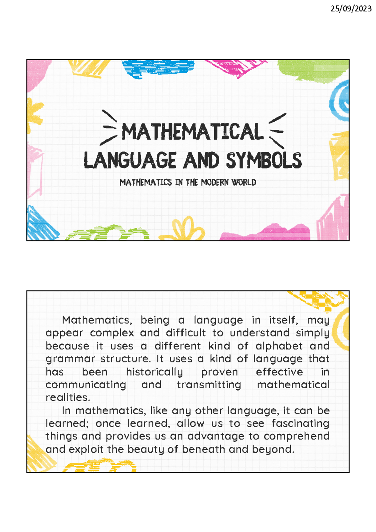 MATH Language AND Symbols PDF - MATHEMATICAL LANGUAGE AND SYMBOLS ...