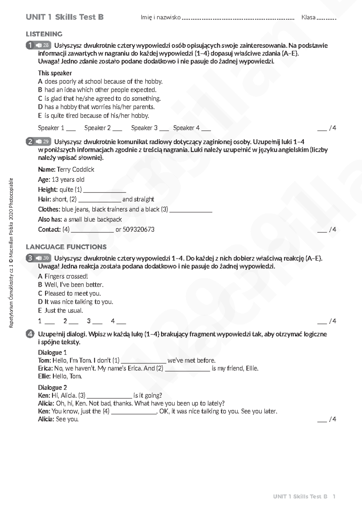 Oxford Repetytorium ósmoklasisty Unit 1 Test A www.studocu.com