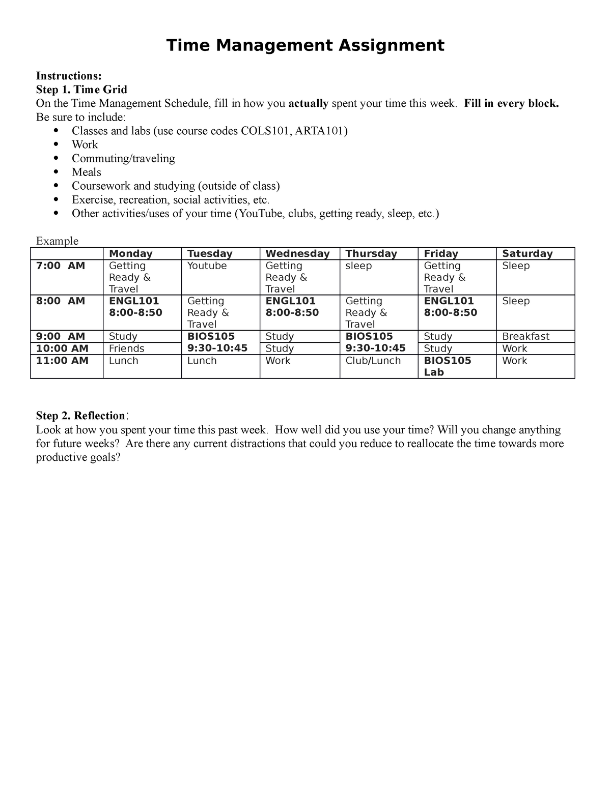 time management assignment for college students