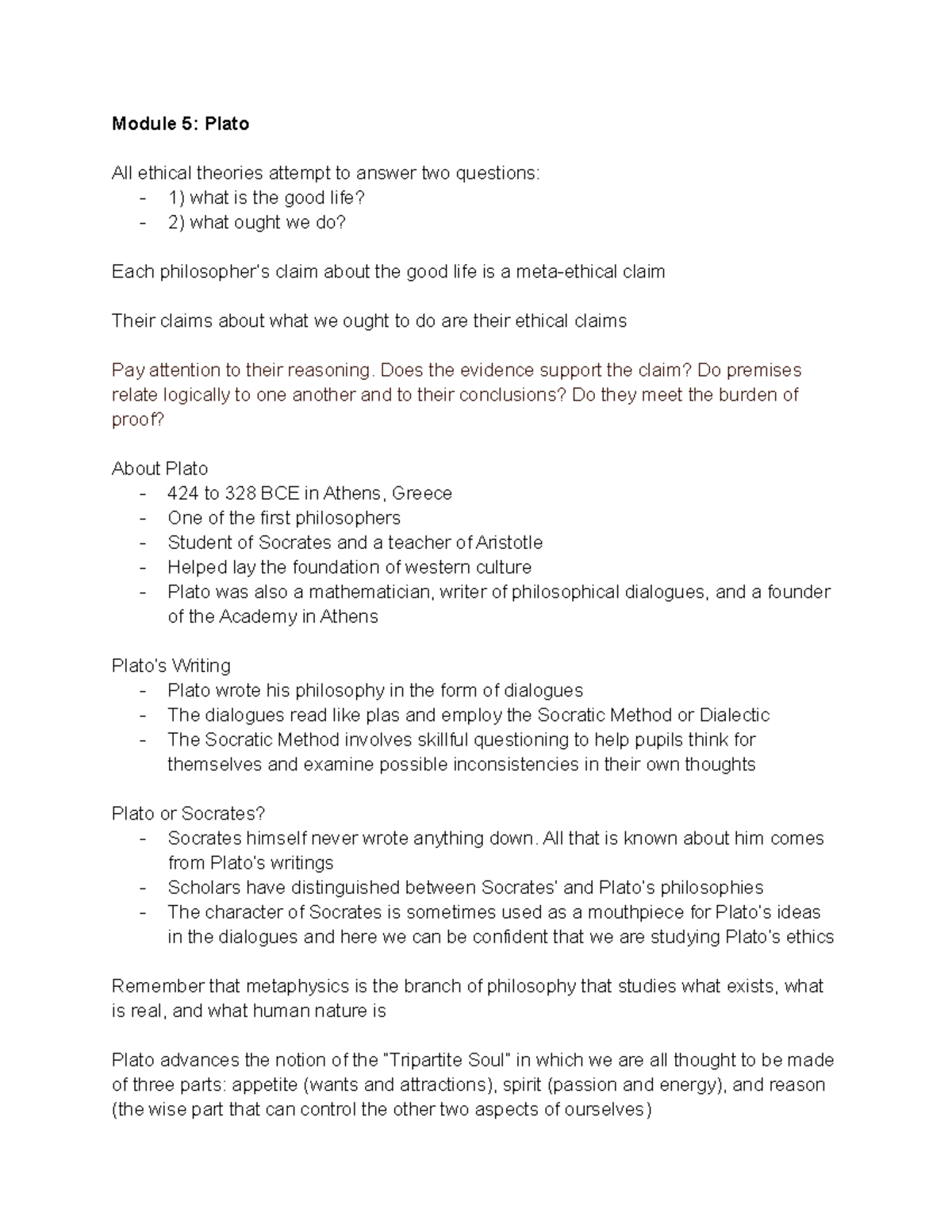 Plato and His Ethics - Module 5: Plato All ethical theories attempt to answer two questions: - 1 ...