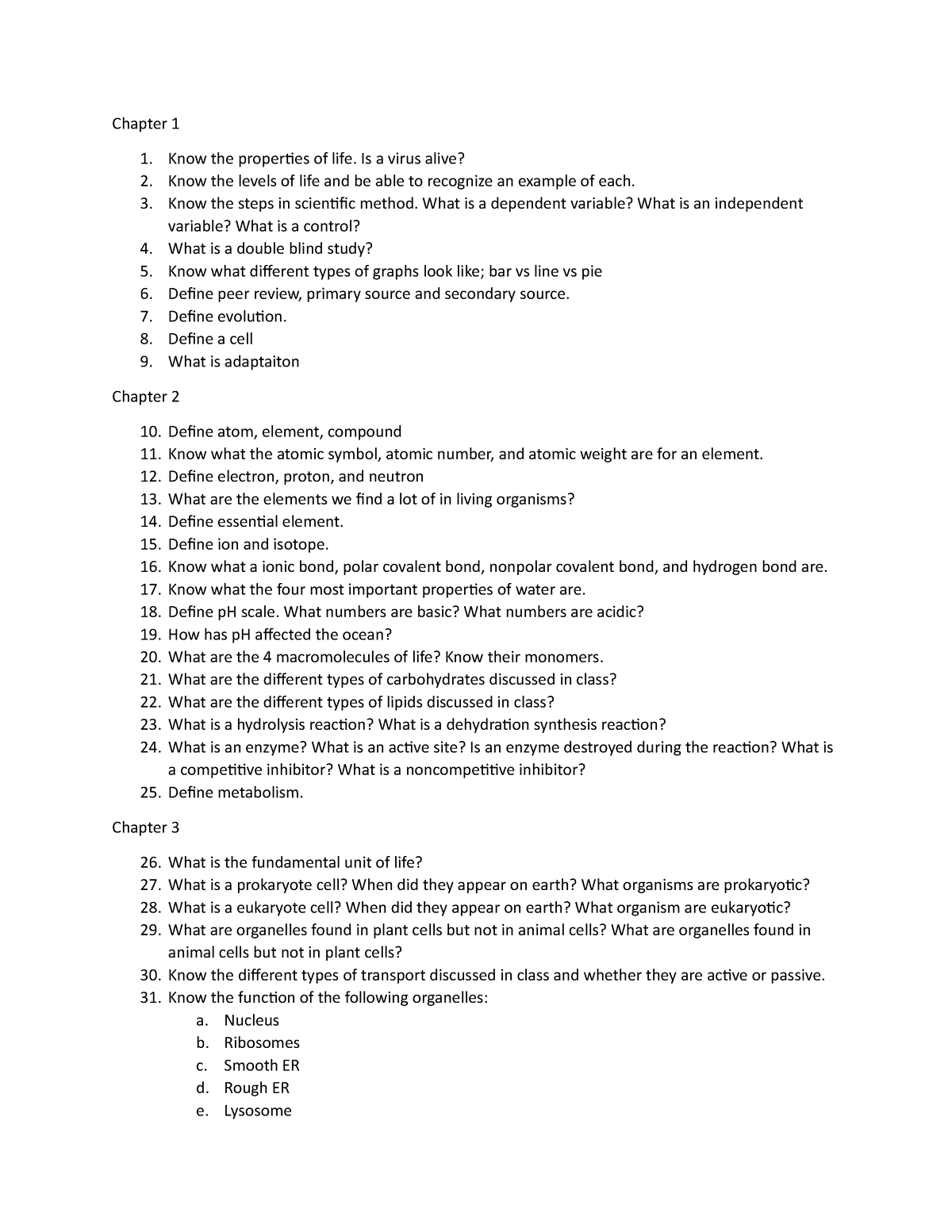 Bio 131 Exam Guide - Chapter 1 Know the properties of life. Is a virus Sns-Brigh10