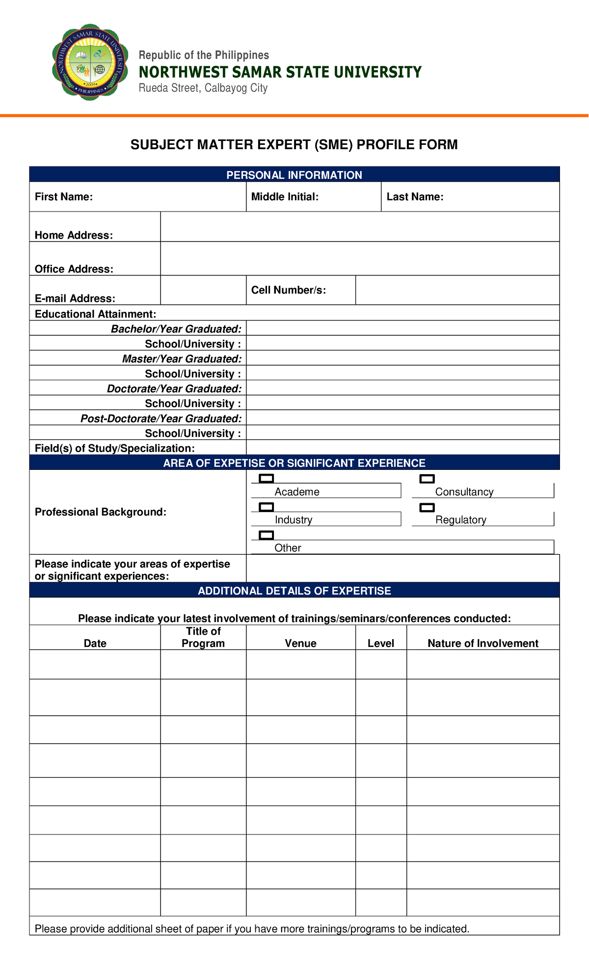 Subject Matter Expert Profile Form - Republic of the Philippines ...