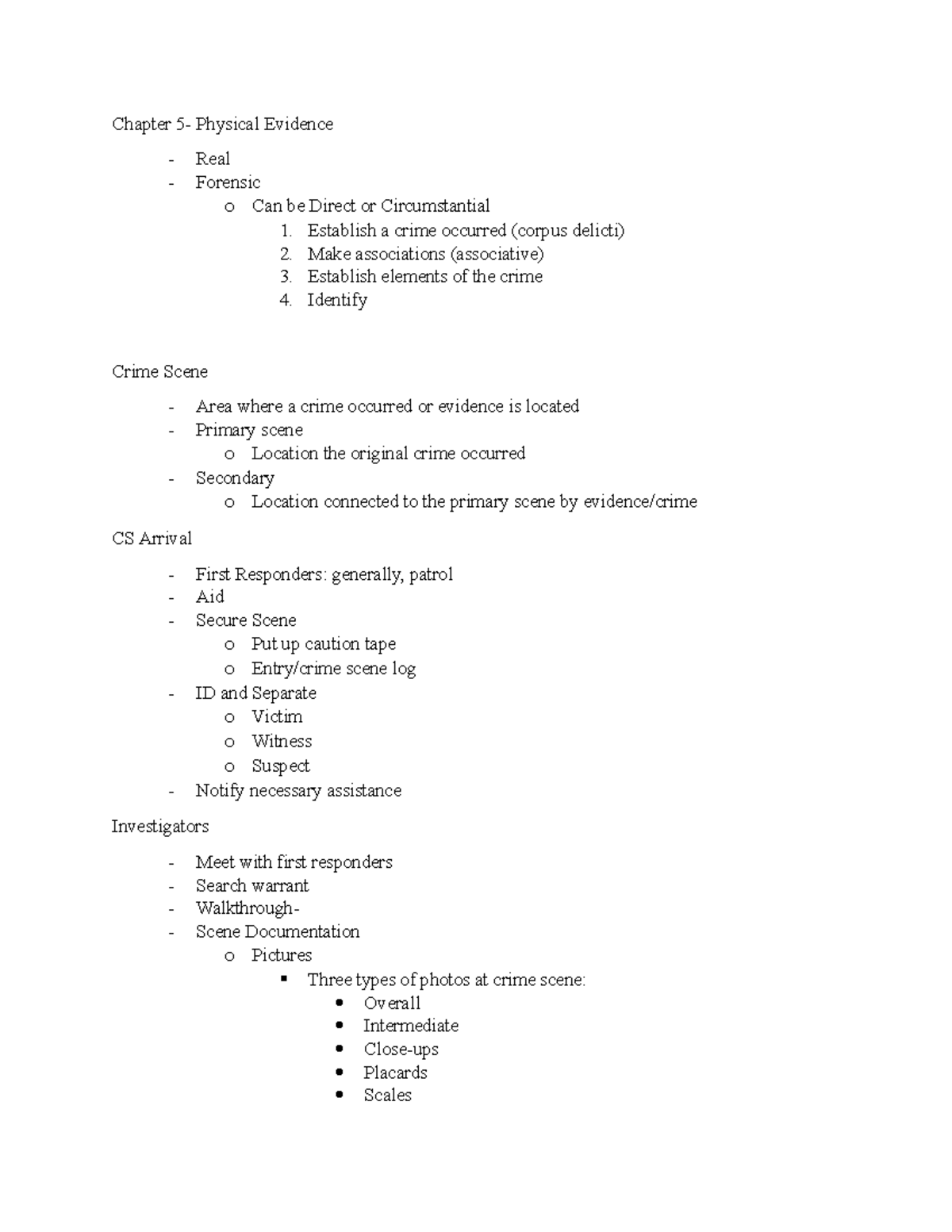 Chapter 5 notes - Chapter 5- Physical Evidence Real Forensic o Can be ...