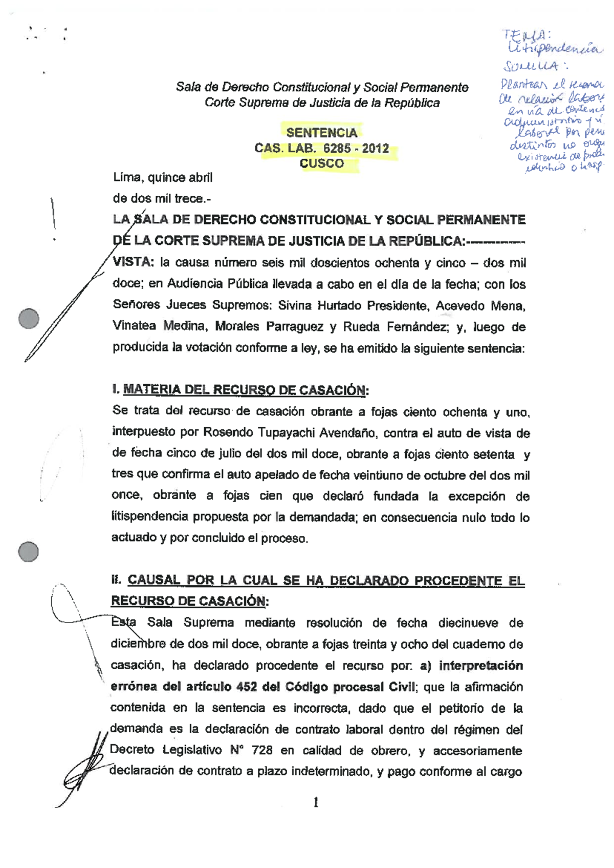 Excepción DE Litispendencia Y Otros CAS +LAB +Nº+6285-2012 +-+ Cusco+ ...