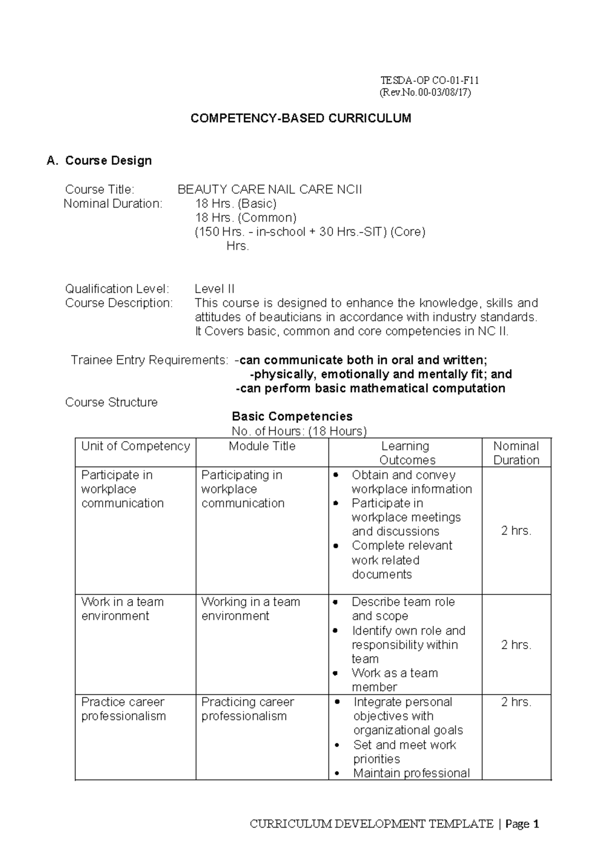 Cbc - TESDA-OP CO-01-F (Rev.No-03/08/17) COMPETENCY-BASED CURRICULUM A ...