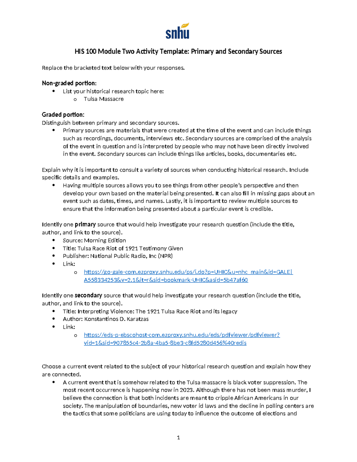 2-2 Activity- Primary and Secondary Sources - HIS 100 Module Two ...