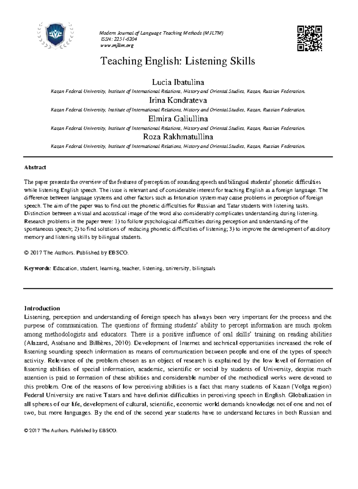 Teaching English Listening Skills Modern Journal Of Language Teaching 