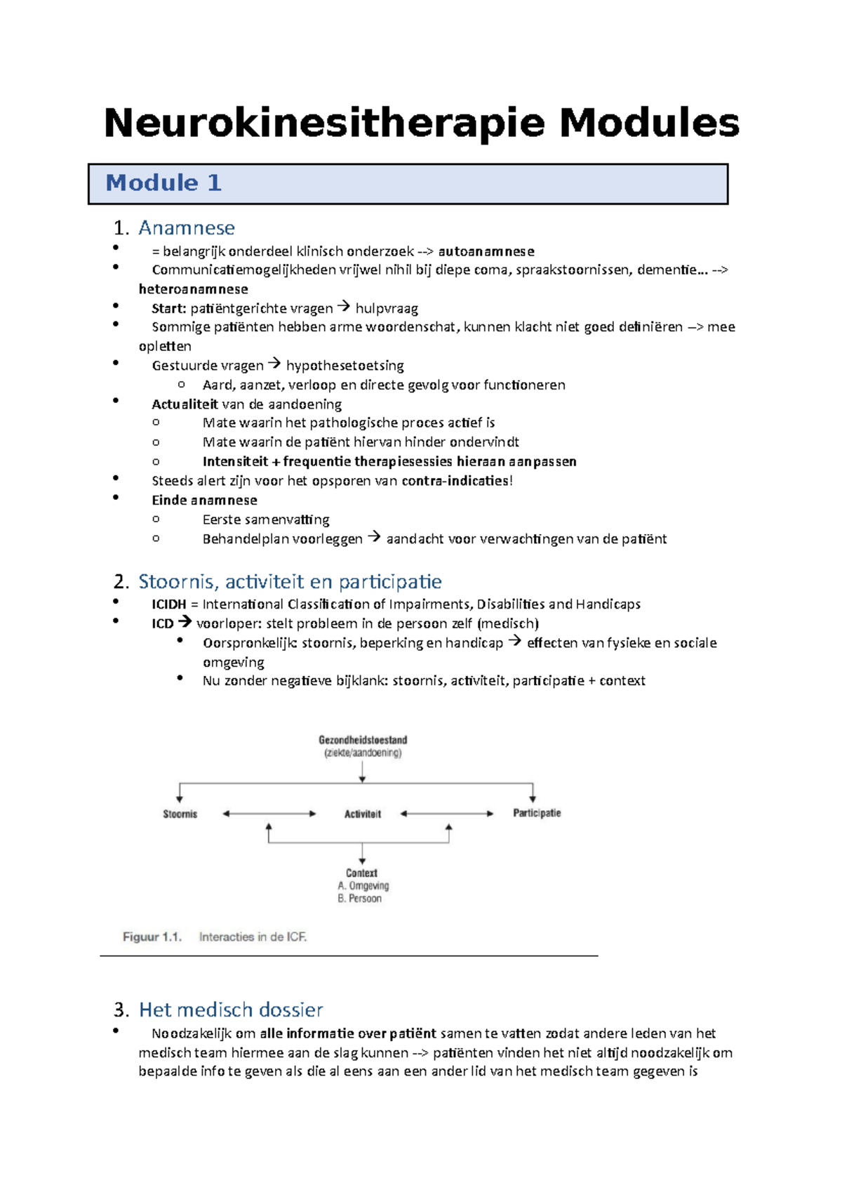 Neuro KNO module 1-3 - Neurokinesitherapie Modules 1. Anamnese ...