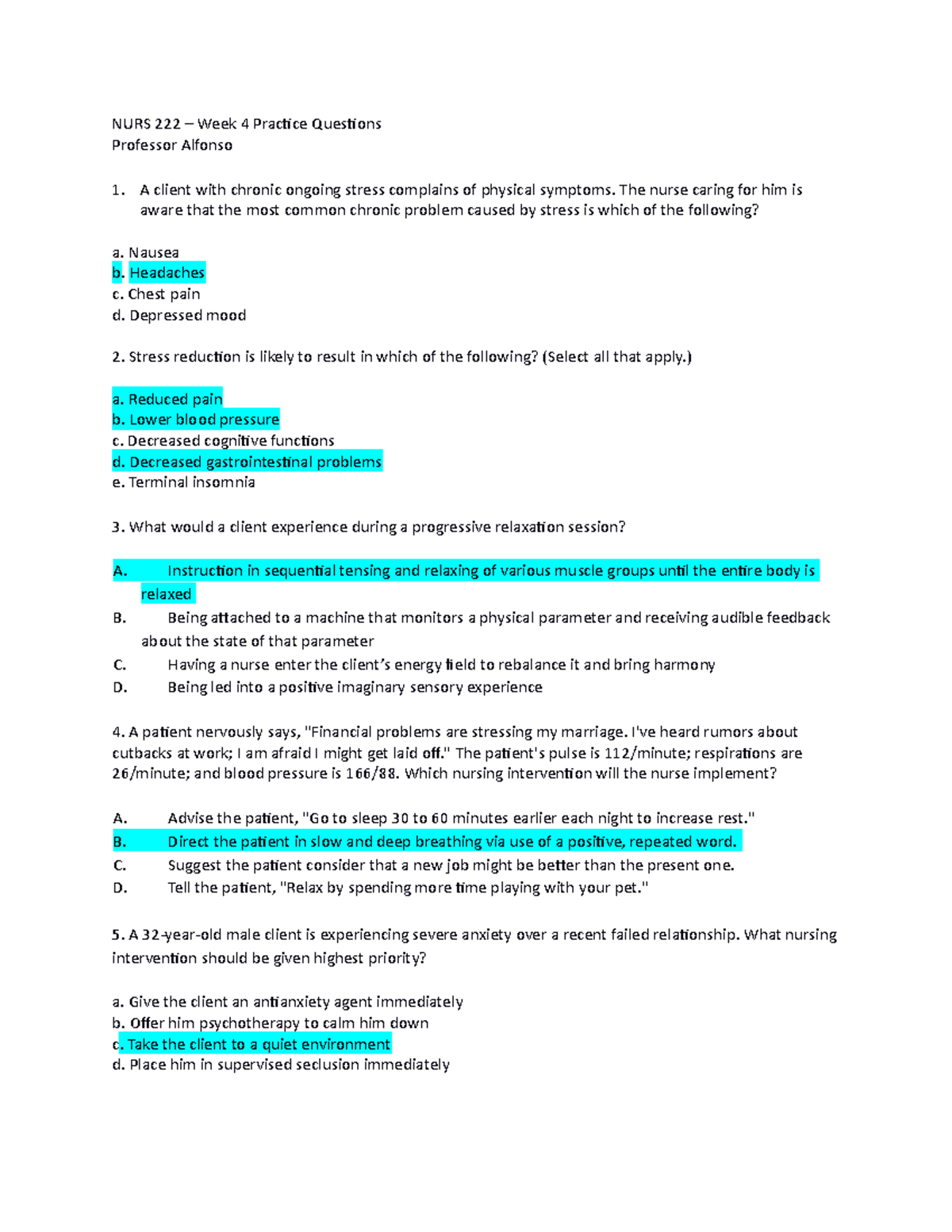 week 4 precheck questions - NURS 222 – Week 4 Practice Questions ...