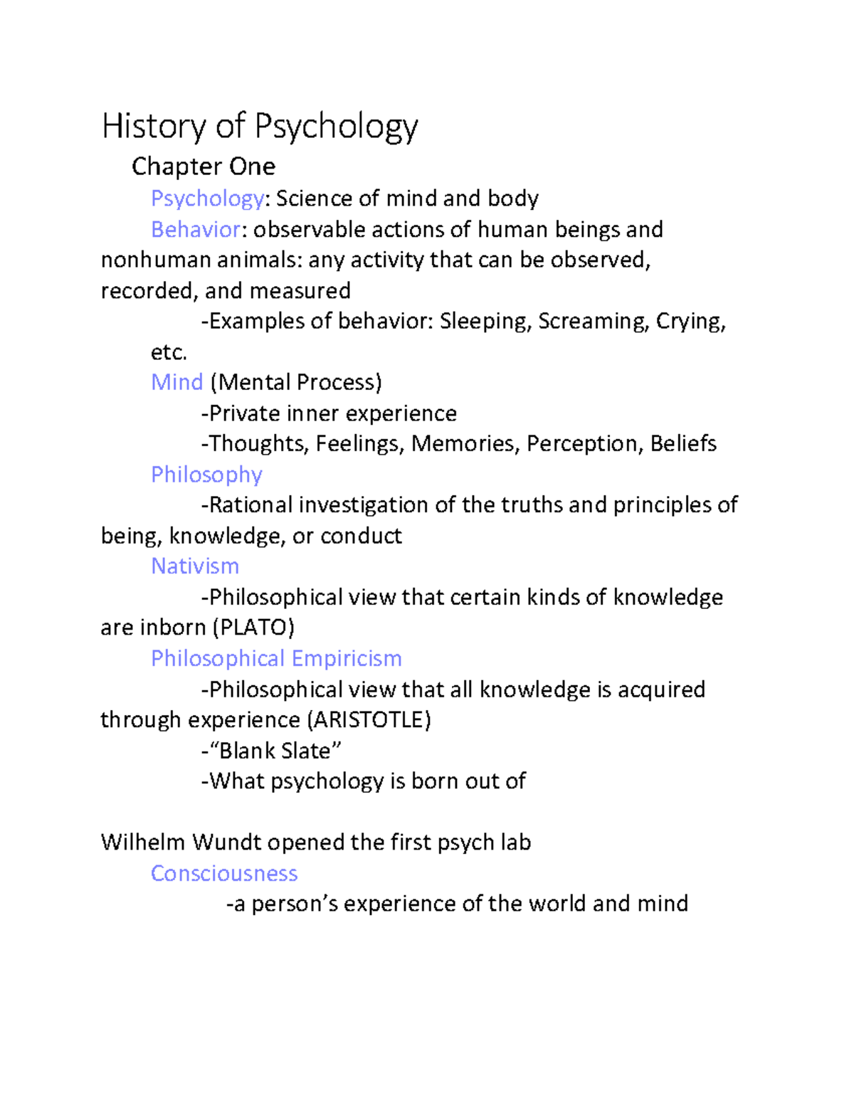 Psych Dr. Teague History of Psychology Chapter One Psychology