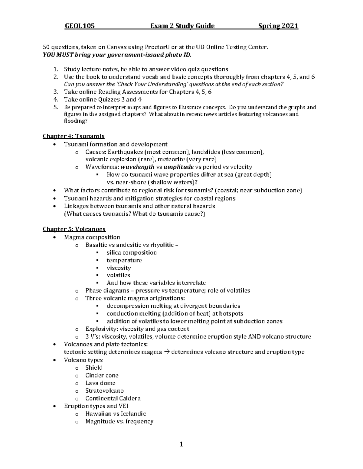 GEOL105 S21 Exam 2 Study Guide - GEOL105 Exam 2 Study Guide Spring 2021 ...