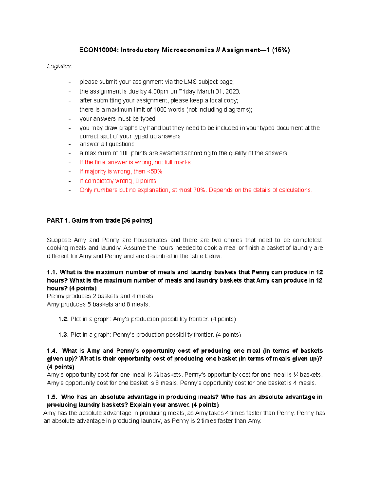 Intro micro ass 1 - ECON10004: Introductory Microeconomics ...