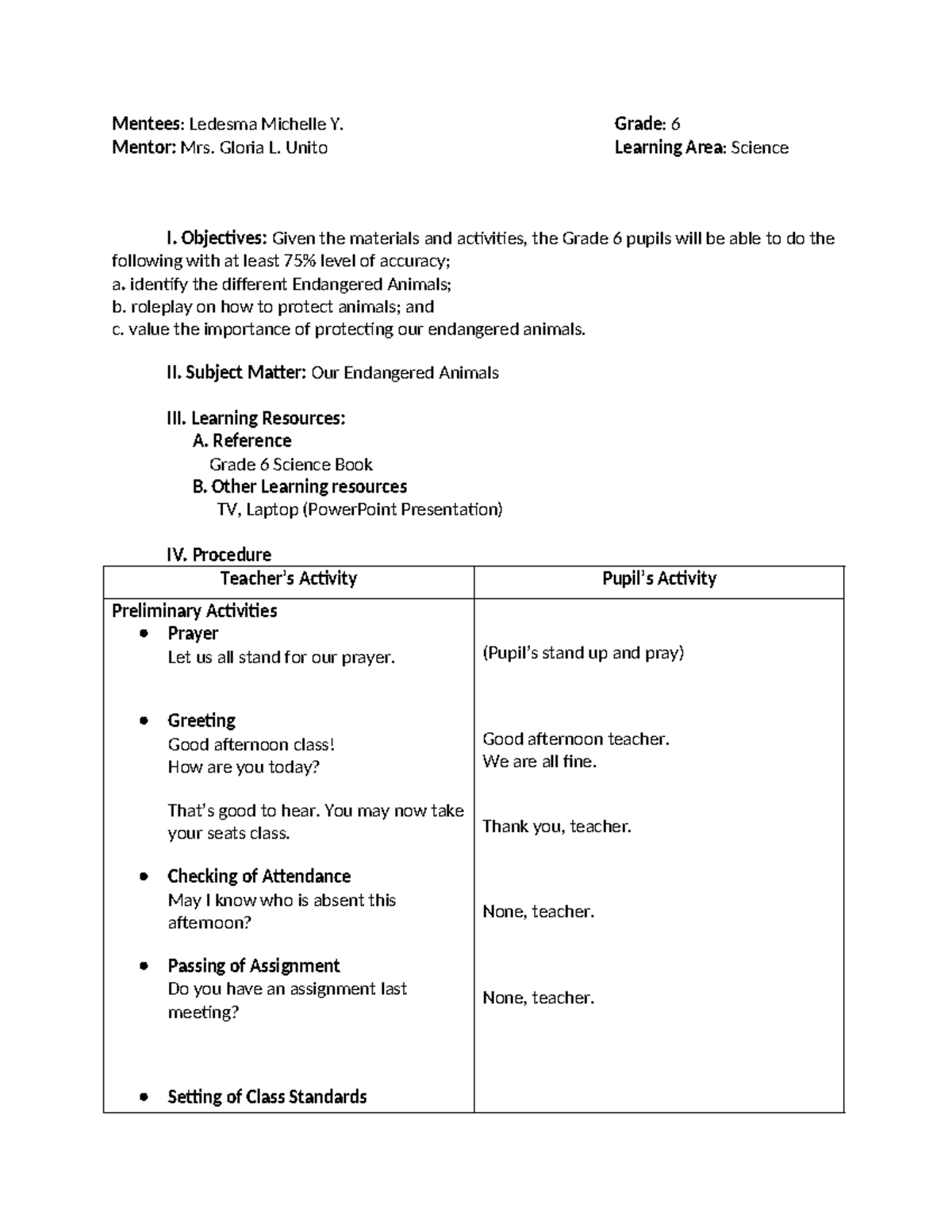 Final lp science - Mentees: Ledesma Michelle Y. Grade: 6 Mentor: Mrs ...